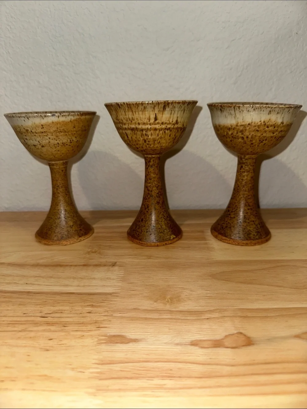 Vintage Mid-Century Studio Pottery Stoneware Wine Goblets / Chalices - Set of 3
